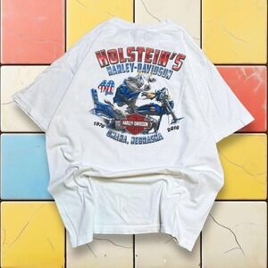 VTG Harley Davidson Cow Motorcycle Shirt Y2K Men XL White Pocket Biker Grunge